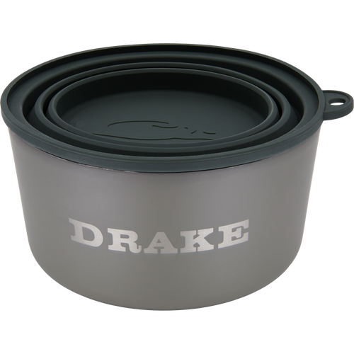 Team Gun Dog Insulated Stainless Steel Dog Bowl with Lid, featuring a durable 304 stainless steel body, collapsible silicone lid, and nonslip rubber bottom, ideal for travel or camping.