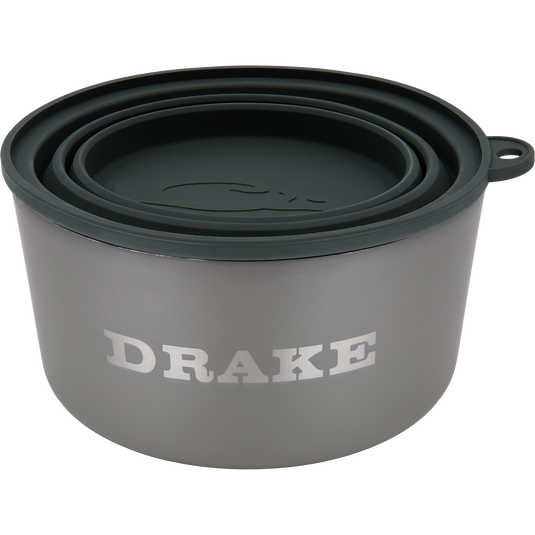 Team Gun Dog Insulated Stainless Steel Dog Bowl with Lid, featuring a durable 304 stainless steel body, collapsible silicone lid, and nonslip rubber bottom, ideal for travel or camping.