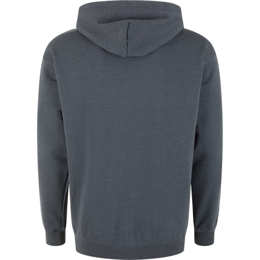 The Drake Duck Life Hoodie by Lifestyle is shown from the back, featuring plain dark gray cotton polyester fabric, long sleeves, and ribbed cuffs and hem against a white background.