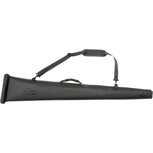 Hardline Waterproof Gun Case featuring a top handle and adjustable shoulder strap, designed for shotguns up to 28 with waterproof, floatable construction.