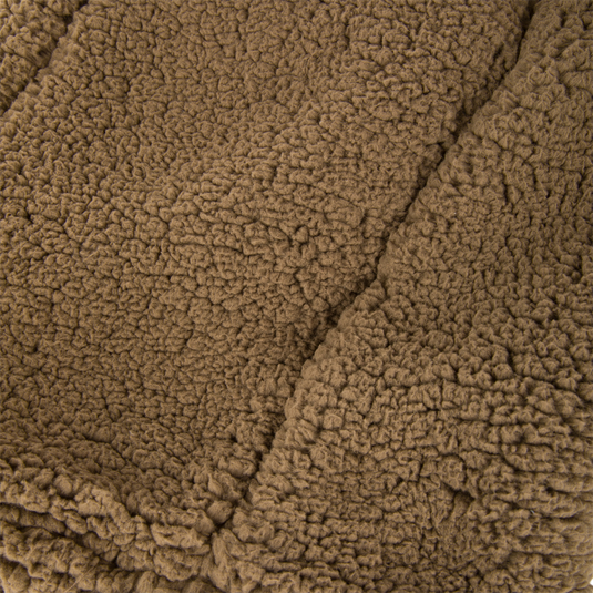 Close-up of soft, brown sherpa fleece with fluffy fibers and visible seams—ideal for cozy cold-weather gear like the Waterfowl LST BMF Balaclava with Primaloft.