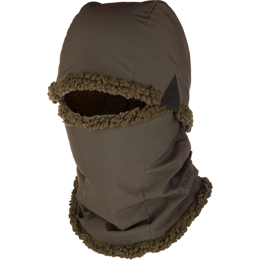 The LST BMF Balaclava with Primaloft by Waterfowl in Green Timber is an insulated, full-coverage balaclava with an eye opening—perfect cold-weather gear for head, neck, and face warmth.