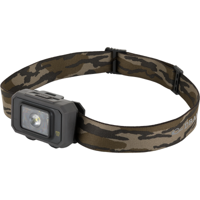 The Waterfowl 3 Headlamp Lighting Pack 250LM is a dual-fuel, camouflage-patterned headlamp with an adjustable strap and rectangular housing, delivering 250 lumens on a white background.