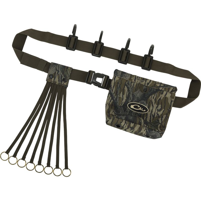 Ultimate Timber Strap: Adjustable tree strap with a shell pouch and metal hooks for storage. Ideal for timber hunts.
