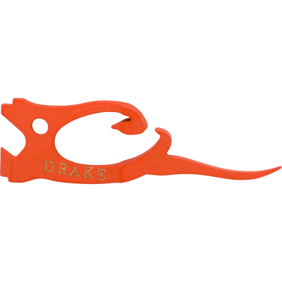 Orange Drake Head Finisher choke wrench featuring a hooked metal design with the word DRAKE engraved on its side.