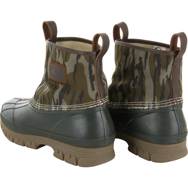 RTL - Throwback 80 Waxed Canvas Slip On Duck Boot featuring waterproof rubber lower, camouflage canvas upper, leather lining, and deep-tread soles for rugged outdoor performance.