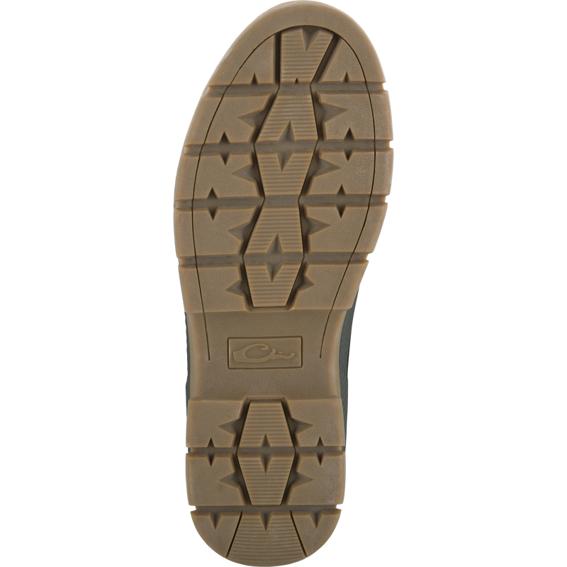 RTL - Throwback 80 Waxed Canvas Slip On Duck Boot outsole close-up, showcasing rugged rubber tread with deep lugs and molded logo for dependable traction.