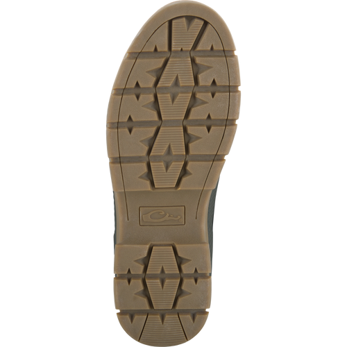 RTL - Throwback 80 Waxed Canvas Slip On Duck Boot outsole close-up, showcasing rugged rubber tread with deep lugs and molded logo for dependable traction.