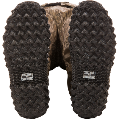 Hardline Uninsulated Breathable Wader soles with deep zig-zag tread, STEEL SHANK 10 MADE IN CHINA label, showcasing durability and reinforced design for outdoor adventures.