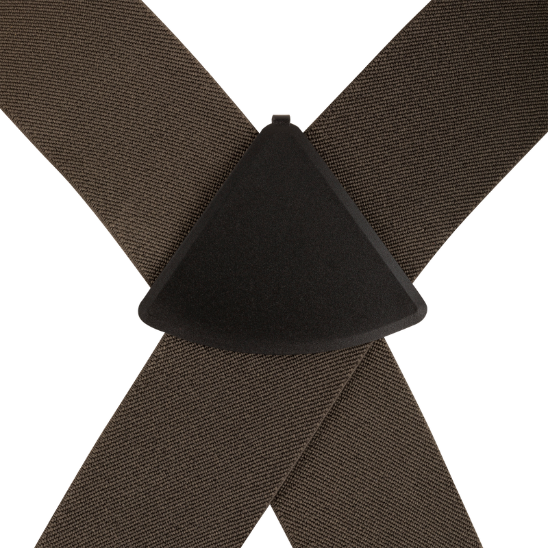 Close-up of the Hardline Uninsulated Breathable Wader’s brown woven straps crossing in an “X,” secured by a black connector, emphasizing durability and functionality.