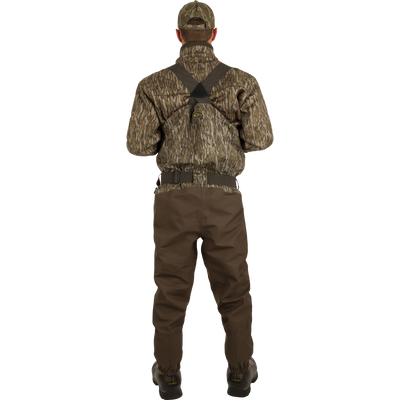 Uninsulated Guardian Elite HND Front Zip Waders showcasing the back side of waders.