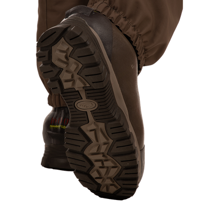 Close-up of the Insulated Guardian Elite HND Front Zip Wader, featuring a durable TiZIP® MasterSeal zipper and reinforced taped seams for waterproof, breathable, and insulated performance.