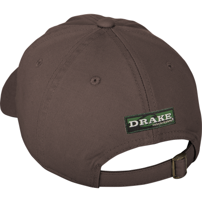 Cotton Twill Cap with low-profile design, brass buckle back strap, and contoured bill, made from 100% cotton twill for comfortable, versatile wear.