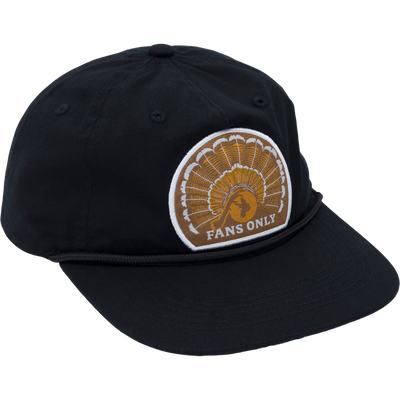 Fans Only Rope Cap with logo and rope-detailed flat visor, featuring a 5-panel unstructured crown and adjustable snap back for comfort and fit.