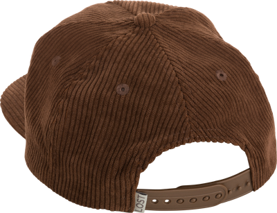 Drake X Lost Hat 3D Goat Rope Cord Cap featuring brown corduroy with an adjustable snap-back closure and color-matched 550 Paracord, perfect for versatile outdoor style.