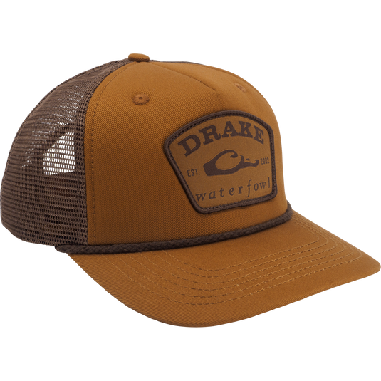 Drake X Lost Hat Rancheero Mesh Back Rope Cap featuring a stitched DRAKE waterfowl EST. 2002 patch, duck graphic, mesh back, and braided rope detail.