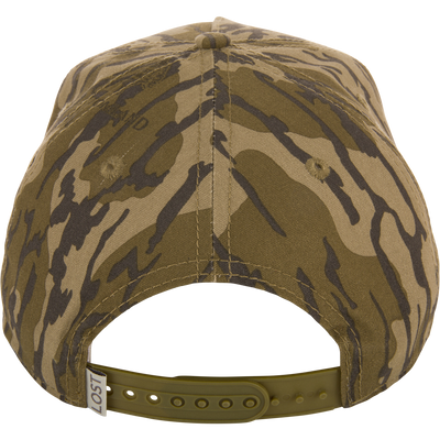 Make Boat Ramps Great Again Cap with camouflage pattern, featuring front embroidery, adjustable snap back, and Prodigy Boats and Drake Duck Head side embroidery.