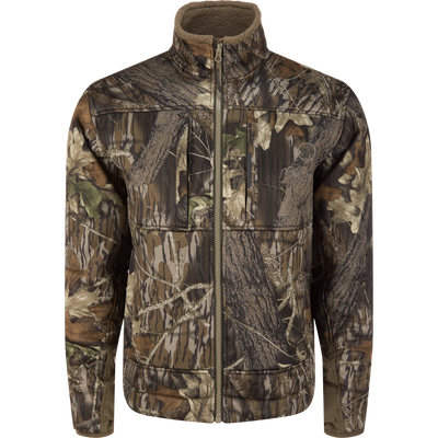 The Nontypical Non-Typical Midweight Nova Silencer Jacket with Scent Control in Mossy Oak Original Break Up features a high collar, zippered front, multiple pockets, and anti-odor technology for effective forest blending.