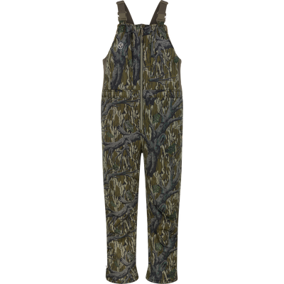 The Nontypical Non-Typical Midweight Nova Silencer Bib with Scent Control in Mossy Oak Original Treestand features adjustable shoulder straps, metal clasps, front and side pockets—ideal for quiet outdoor or hunting action.