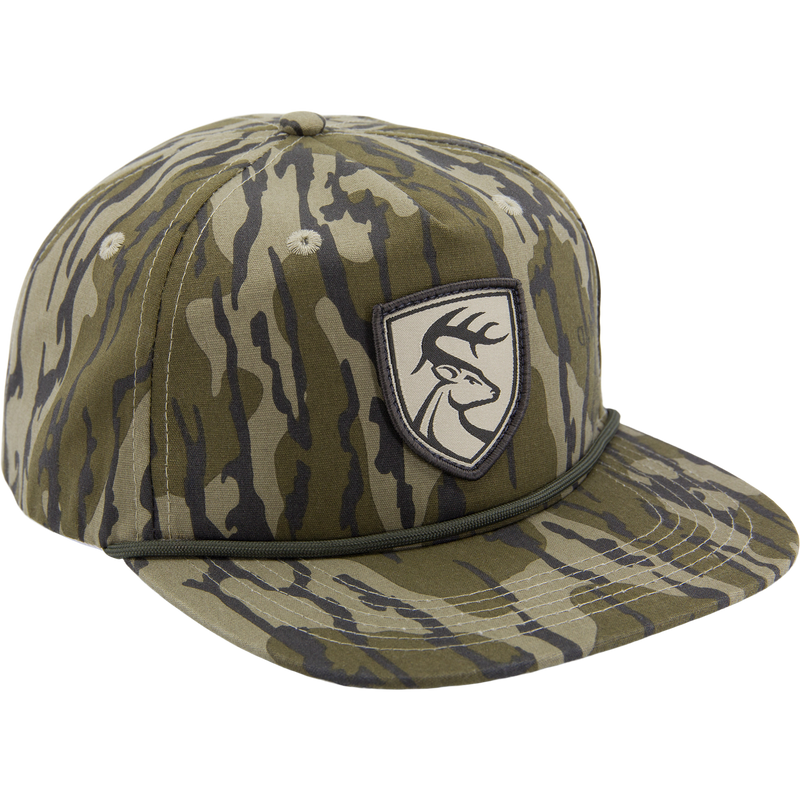 Non-Typical X Lost Hat Goat Rope Hat features a camouflage pattern, deer head patch, and adjustable snapback, ideal for hunting adventures.