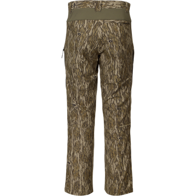 Back view of the Non-Typical SWT Pant with Scent Control by Sale, featuring water resistance, camouflage pattern, multiple pockets, brown and green tones, and an olive green waistband.