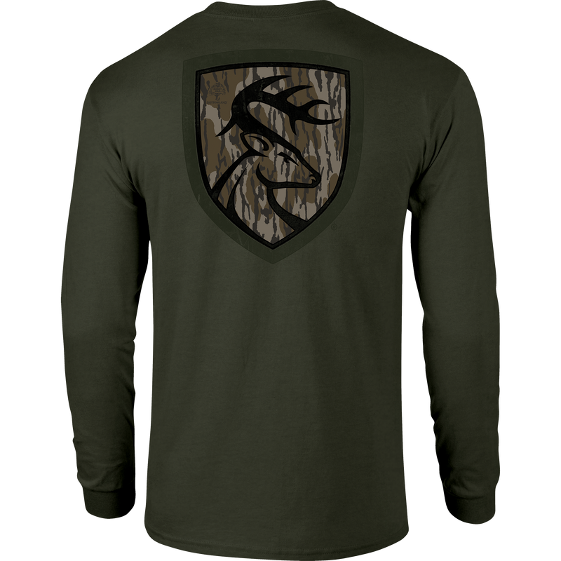 Non-Typical Original Bottomland Long Sleeve T-Shirt featuring Drake Logo on front, ideal for outdoor enthusiasts seeking lightweight, high-quality performance wear.