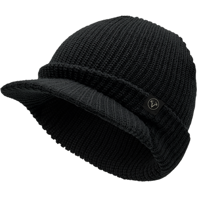 The Non-Typical x Lost Hat Radar Hat by Nontypical comes in Jet Black, combining beanie comfort with a short, curved brim and a small round logo tag on the side.