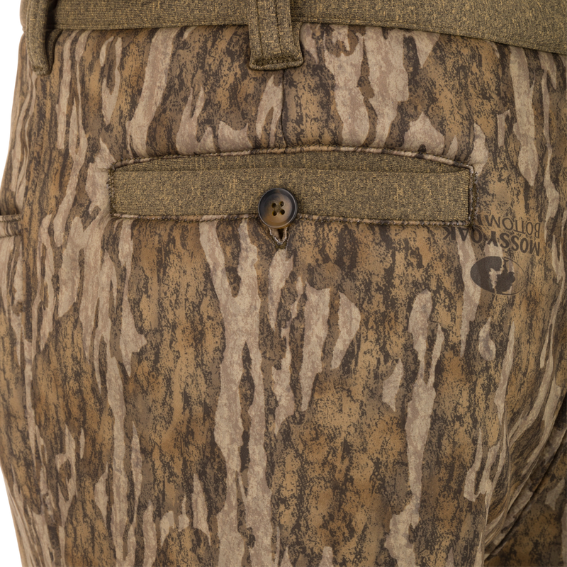 Close-up of Silencer Soft Shell Pant with Agion Active XL, featuring front slash pockets, adjustable waist, and ultra-quiet soft-shell fabric.
