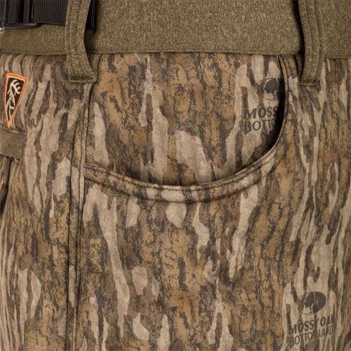 Close-up of the Silencer Soft Shell Pant with Agion Active XL, highlighting a front pocket with ultra-quiet, stretchable fabric and scent control technology.