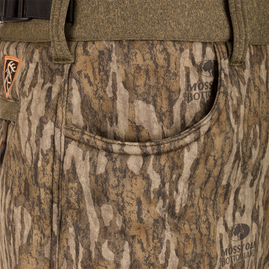 Close-up of the Silencer Soft Shell Pant with Agion Active XL, highlighting a front pocket with ultra-quiet, stretchable fabric and scent control technology.