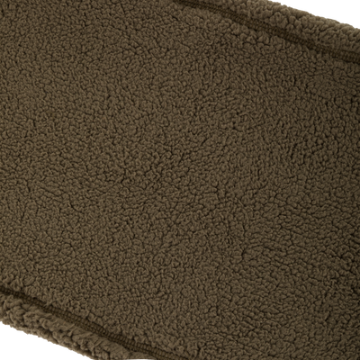 Close-up of the Non-Typical Youth Silencer Sherpa Fleece Neck Gaiter with Scent Control by Nontypical, featuring brown textured fleece and visible stitching—perfect for cold weather and scent control.