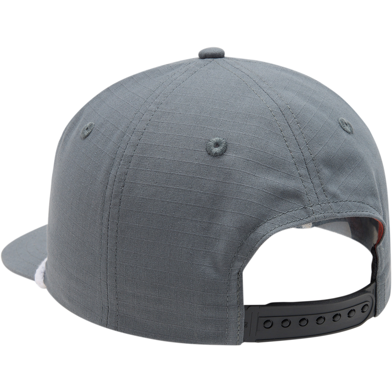 DPF Flatbill Ripstop Rope Cap shown from the back, featuring a high crown, structured design, and adjustable snap closure on a clear plastic head form.