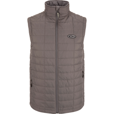 Lightweight Packable Vest with water-resistant polyester shell and baffled insulation, featuring zippered pockets, elastic cuffs, and packable design for versatile outdoor use.