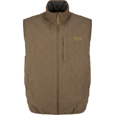 Crocodile brown Delta Quilted Vest with a water-resistant quilted finish, zippered chest pocket, and stand-up collar.