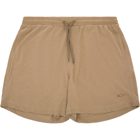 Tri-Blend Campus Short with elastic waistband, drawstring, and side pockets, showcasing comfort and versatility with a 7-inch inseam for casual and active wear.