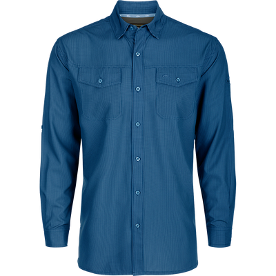 A lightweight, wrinkle-resistant Traveler's Check Shirt L/S with four-way stretch for freedom of movement. Moisture-wicking and breathable, perfect for the man on the go. Two chest pockets with button flaps.