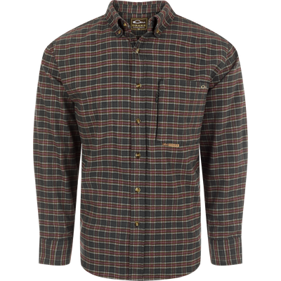Autumn Brushed Twill Plaid Long Sleeve Shirt with classic collar, back box pleat, and chest pockets. Sophisticated and refined.