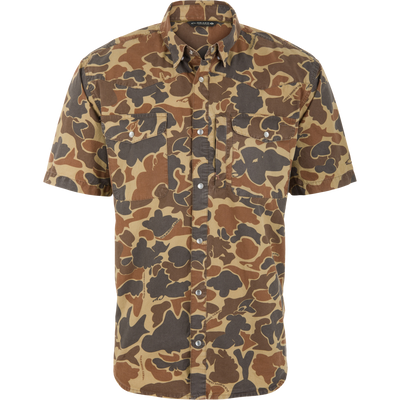 Cinco Ranch Western Acid Washed Short Sleeve Shirt by Lifestyle in Old School color, featuring two chest pockets with button flaps, displayed on a plain white background.