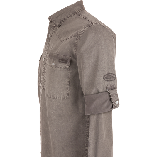 Cinco Ranch Western Solid Acid Wash Long Sleeve Shirt