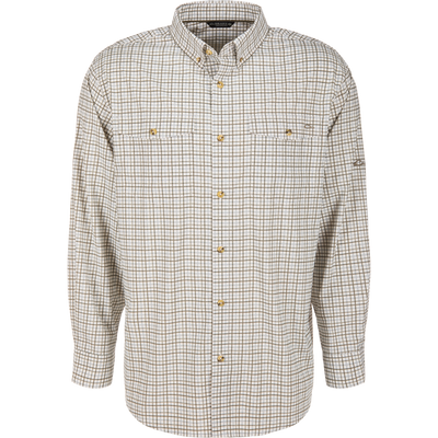Lifestyle Frat Tattersall Button-Down Long Sleeve Shirt in an olive and white check pattern, featuring a button-down collar and two button-flap chest pockets.