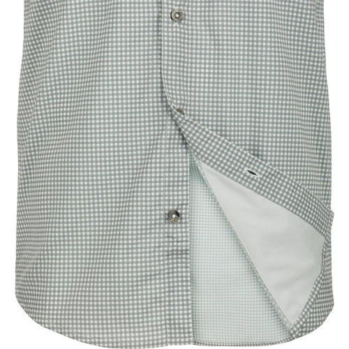 Frat Gingham Check Shirt S/S: A button-up shirt with a pocket, featuring a stylish gingham check pattern on the fabric.