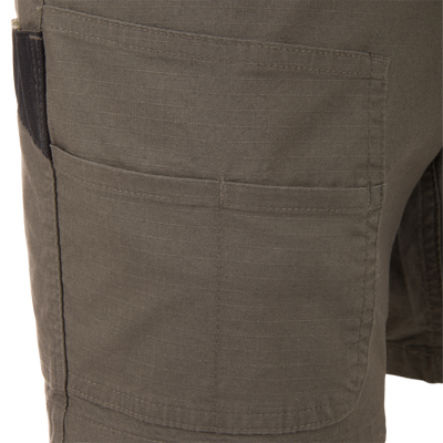 Close-up of the 9 Pocket Ripstop Short, showcasing the durable ripstop fabric and reinforced thigh cargo pocket, ideal for outdoor adventures and gear storage.