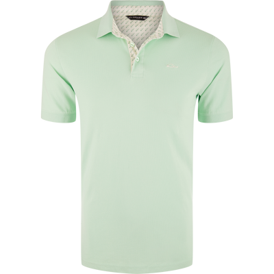 Pique Logo Polo featuring a white collar, three-button placket, rib knit cuffs, and embroidered Drake duck logo on chest, showcasing classic style with modern stretch.