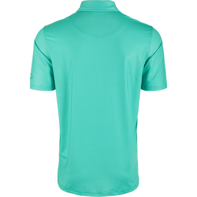Performance Chalk Striped Polo Shirt featuring a classic silhouette, three-button placket, self-fabric collar, open sleeves, and split hem, ideal for versatile comfort and style.