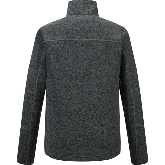 Back view of the Fall Brake Sweater Fleece Half Zip by Sale in dark gray polyester, featuring a high collar, zippered chest pocket, and visible seams along the arms and shoulders on a white background.