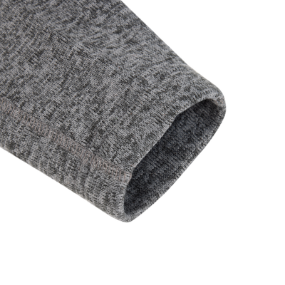 Close-up of the Fall Brake Sweater Fleece Half Zip sleeve, featuring gray polyester knit fabric with visible cuff and seam details on a white background. Brand: Sale.