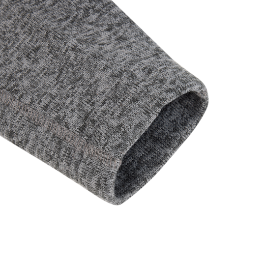 Close-up of the Fall Brake Sweater Fleece Half Zip sleeve, featuring gray polyester knit fabric with visible cuff and seam details on a white background. Brand: Sale.