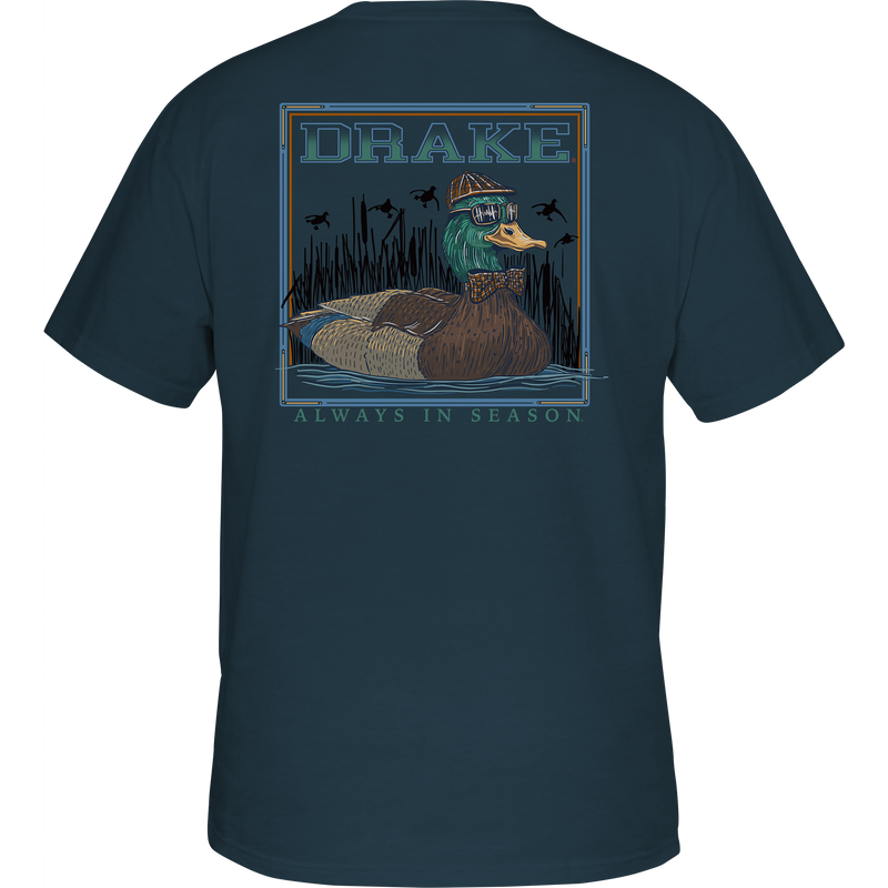 Youth Mallard Bow Tie T-Shirt featuring a Drake logo on front and a stylish Mallard graphic from the Drake Heritage Series, offering comfort with its cotton-polyester blend.