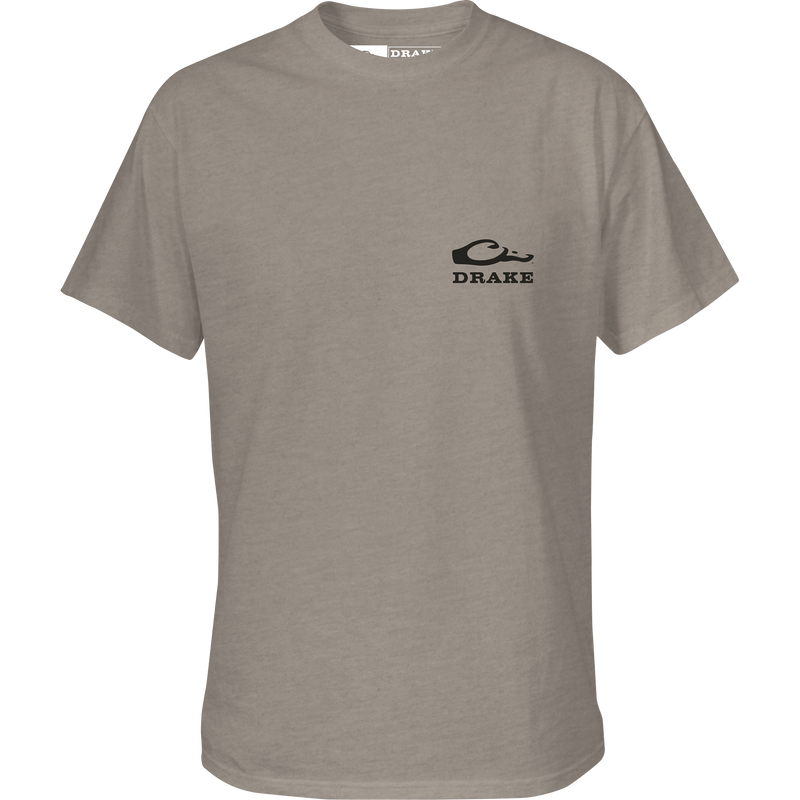 Youth Side X Side T-Shirt featuring the Drake logo on the front and a side-by-side truck graphic on the back, crafted for comfort with a cotton-polyester blend.