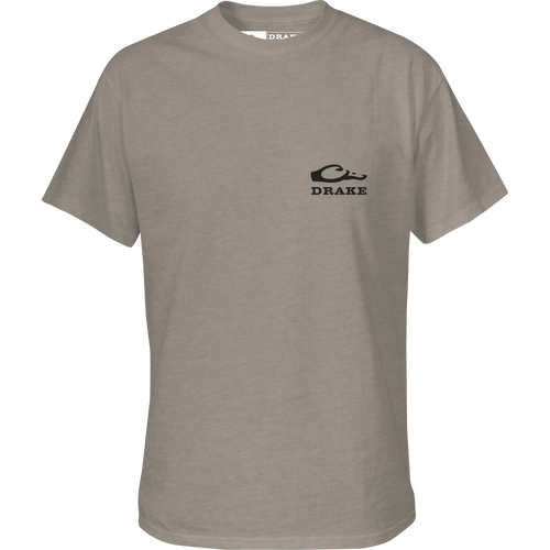 Youth Side X Side T-Shirt featuring the Drake logo on the front and a side-by-side truck graphic on the back, crafted for comfort with a cotton-polyester blend.